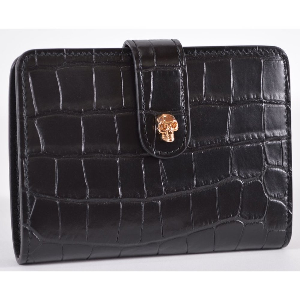Alexander McQueen Skull Clasp Croc Print Wallet